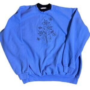 Vintage blue floral embroidered crewneck sweatshirt